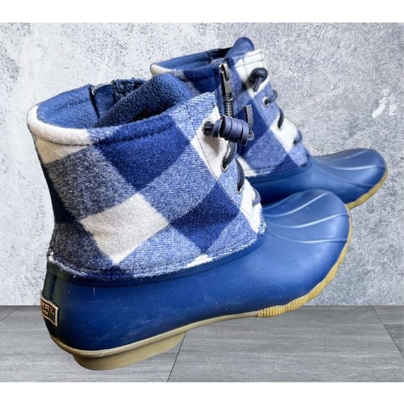 Sperry Saltwater Check Navy Duck Boots Sz10 - Picture 2 of 11